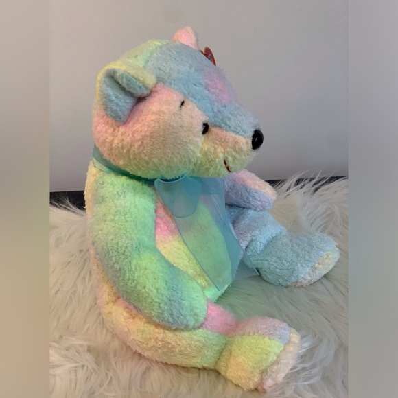 Ty (23) Multicolor Plush Bear with Bow “Mellow” - Picture 6 of 7